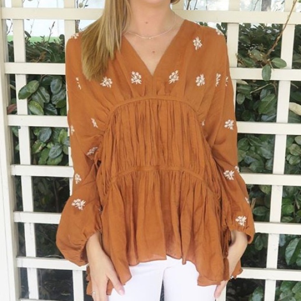Burnt orange flowy floral top